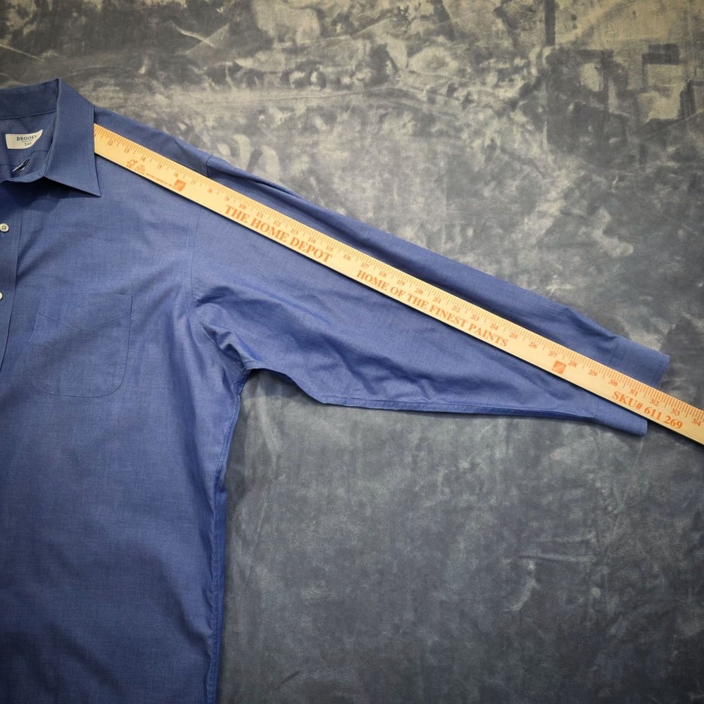 Brooks Brothers 346 Men's Dress Shirt Size 17.5 Blue Long Sleeve - Picture 7 of 9